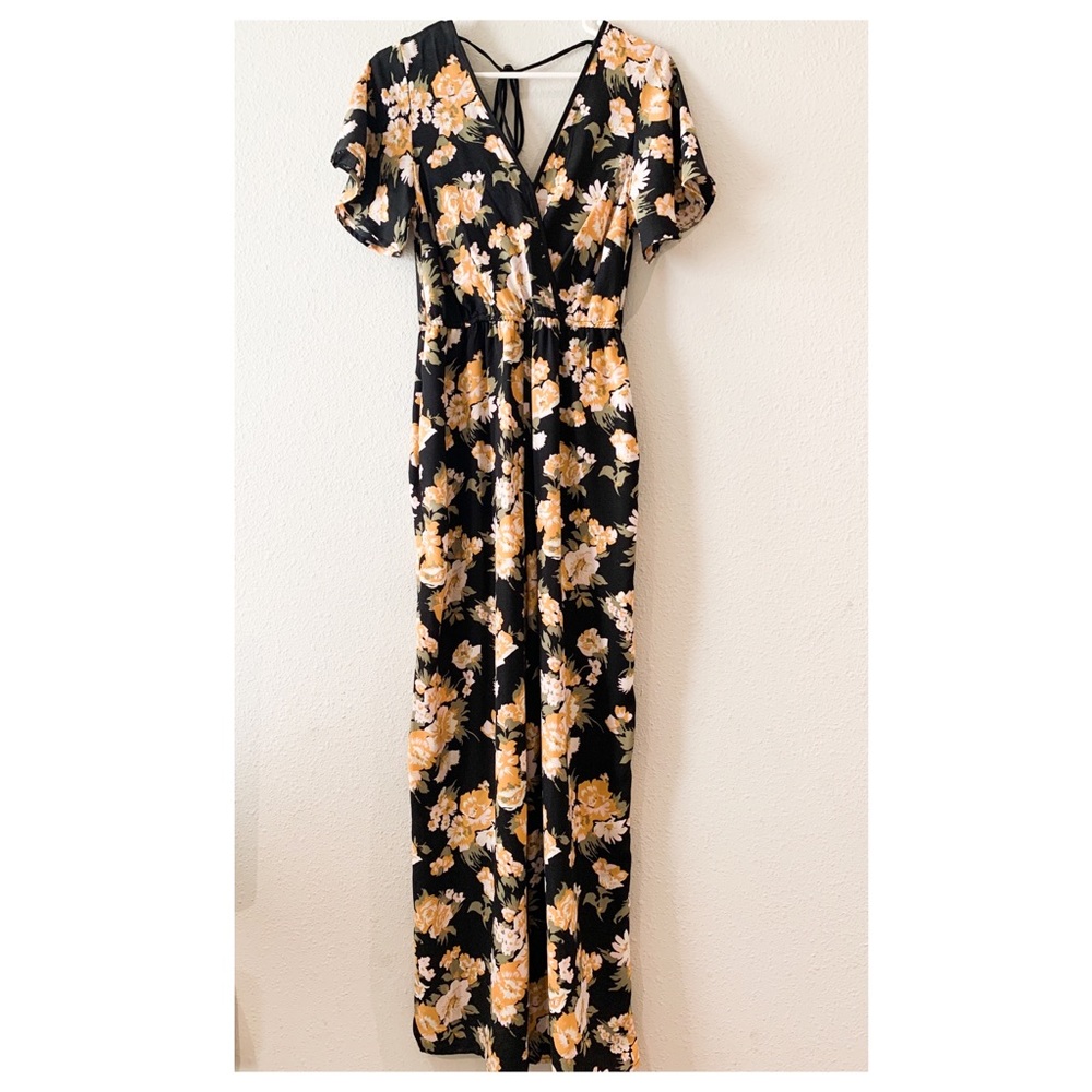Black Yellow floral — Long Pant Jumpsuit